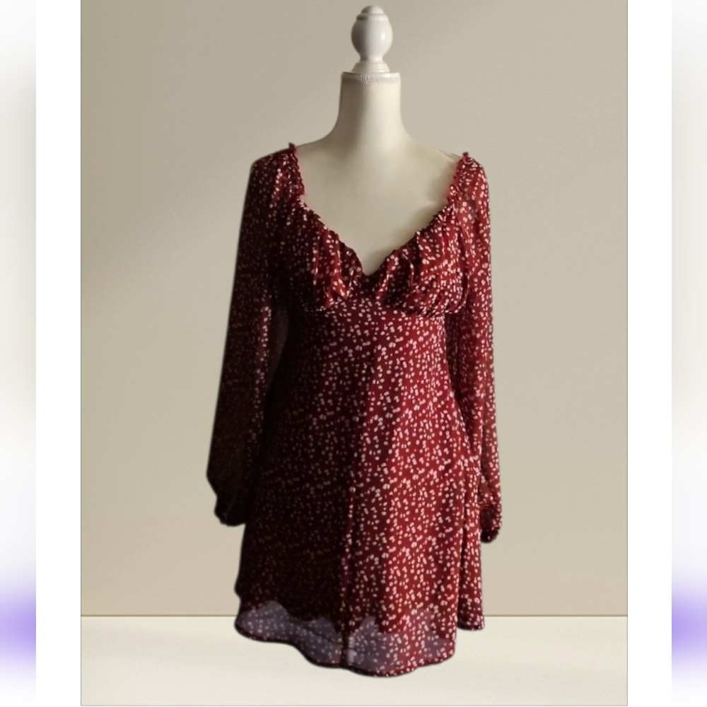 Missguided Burgundy Floral Print Dress Size 4